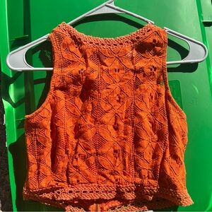 orange cropped sheer top